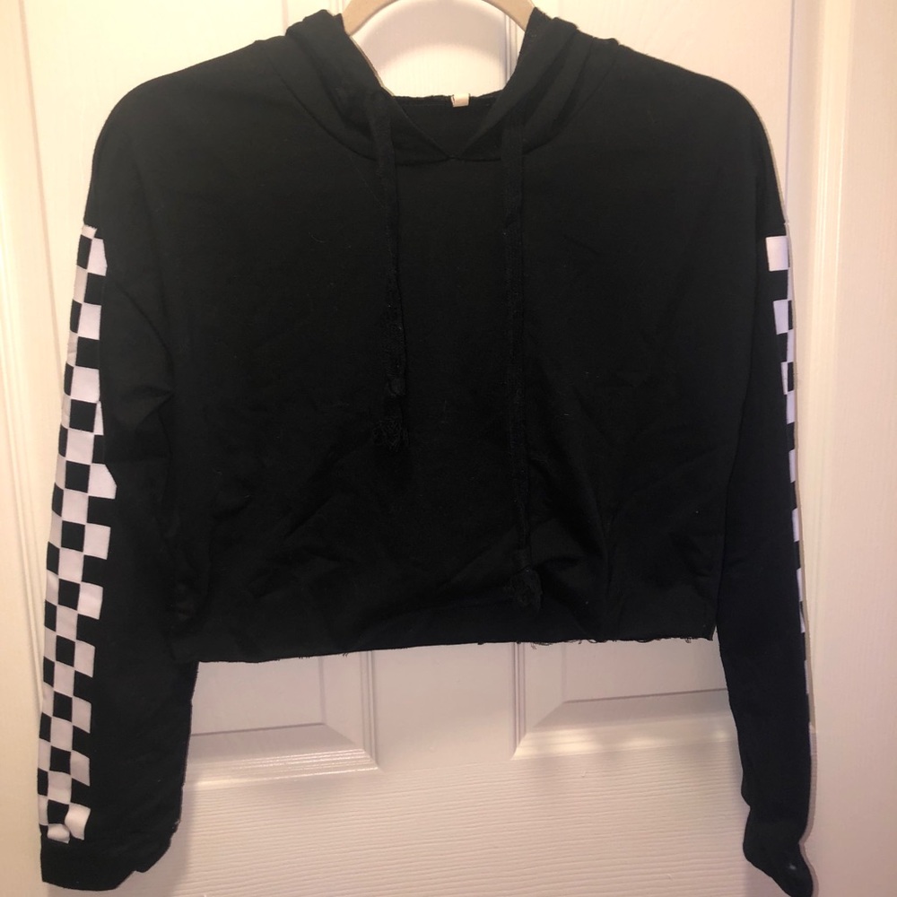 Checker Print Black Crop Top
